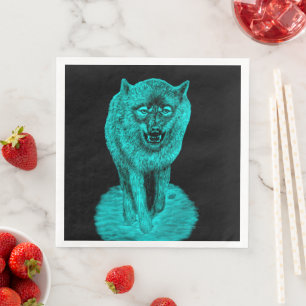 Angry Black Wolf in the Night Napkin
