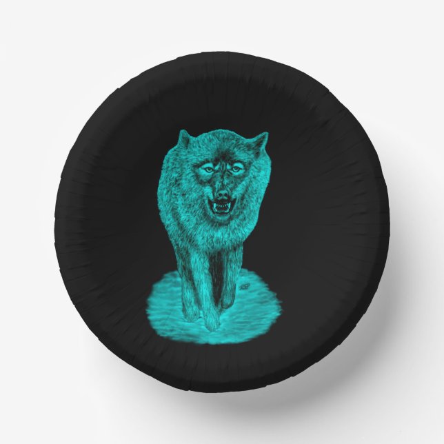 Angry Black Wolf in the Night Paper Plate (Front)