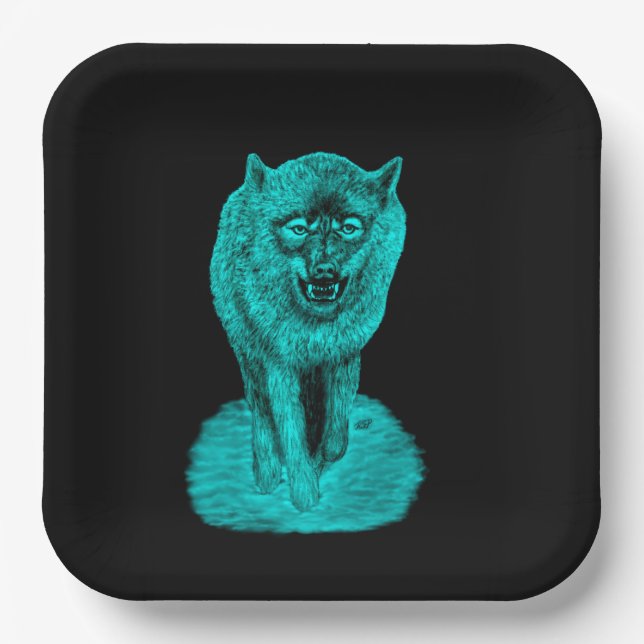 Angry Black Wolf in the Night Paper Plate (Front)