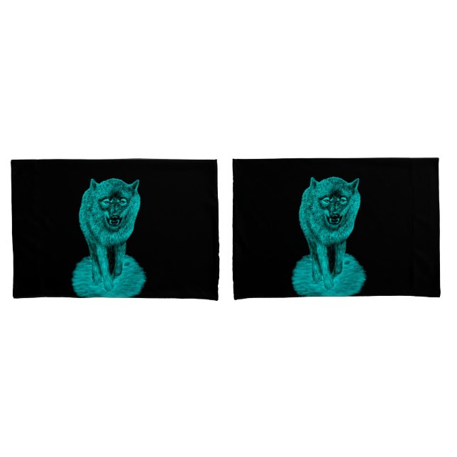 Angry Black Wolf in the Night Pillowcase (Front-Set)