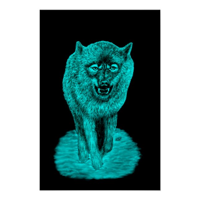 Angry Black Wolf in the Night Poster (Front)