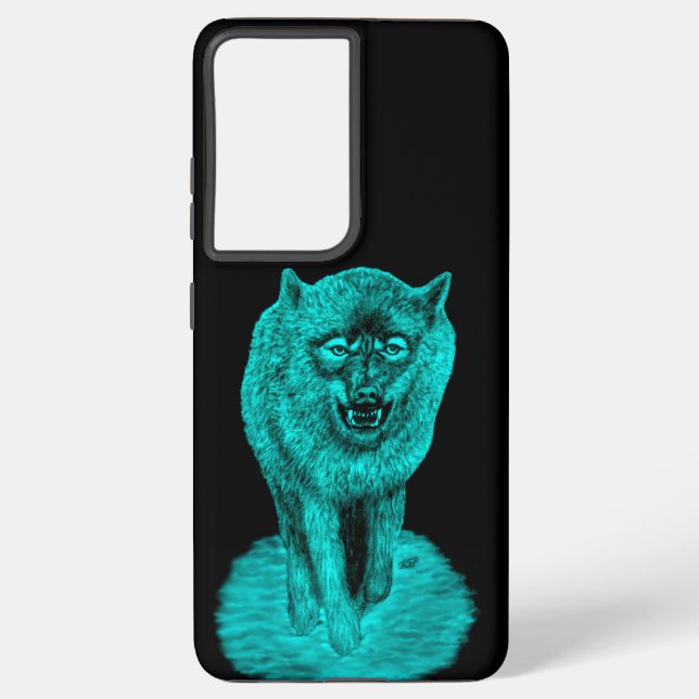 Angry Black Wolf in the Night Samsung Galaxy S21 Ultra Case (Back)