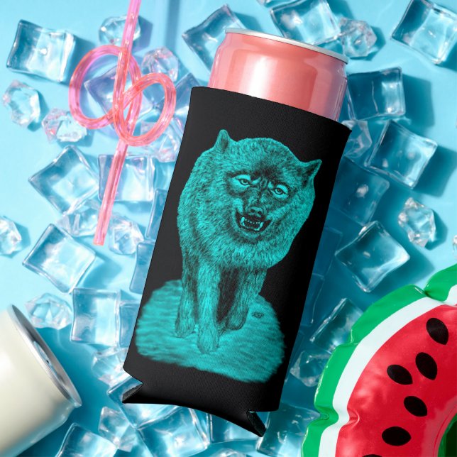 Angry Black Wolf in the Night Seltzer Can Cooler (In Situ Summer)