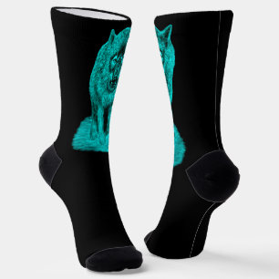 Angry Black Wolf in the Night Socks