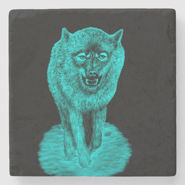 Angry Black Wolf in the Night Stone Coaster (Front)