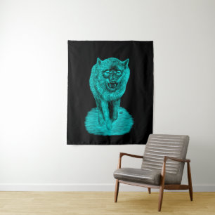 Angry Black Wolf in the Night Tapestry