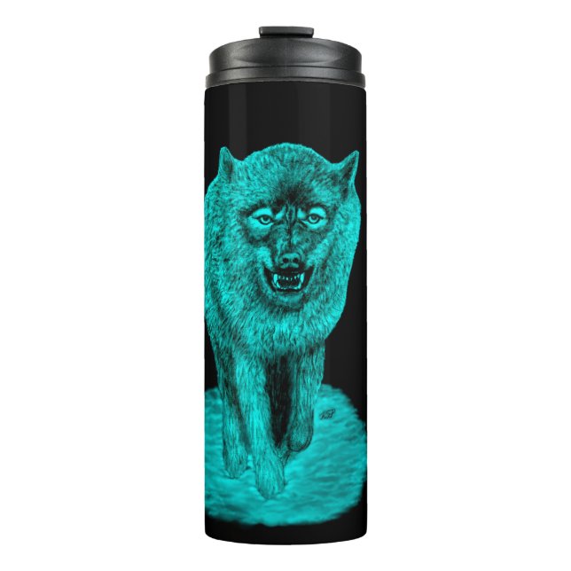 Angry Black Wolf in the Night Thermal Tumbler (Front)