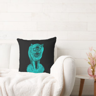 Angry Black Wolf in the Night Throw Pillow