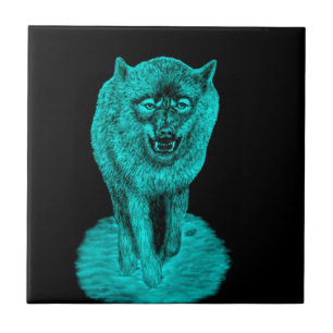 Angry Black Wolf in the Night Tile