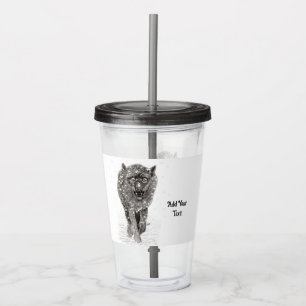Angry Black Wolf in the Snow , wild Winter Acrylic Tumbler