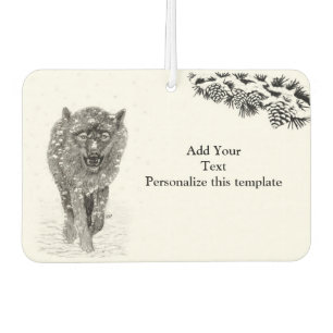Angry Black Wolf in the Snow , wild Winter Air Freshener