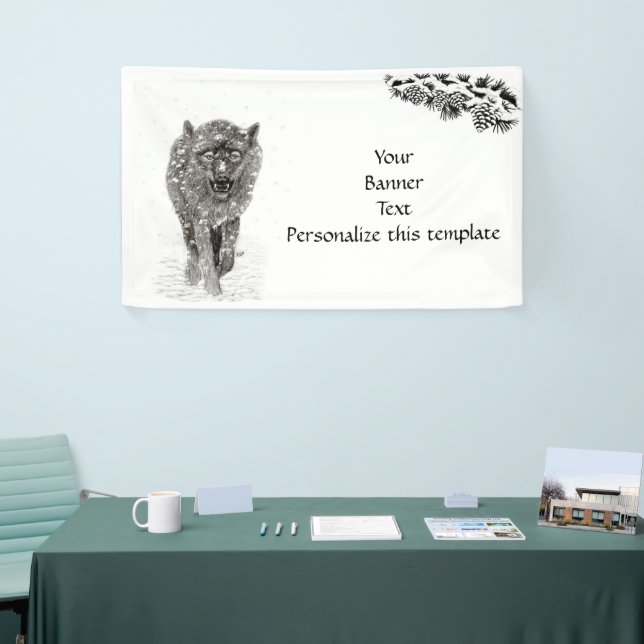 Angry Black Wolf in the Snow , wild Winter Banner (Tradeshow)