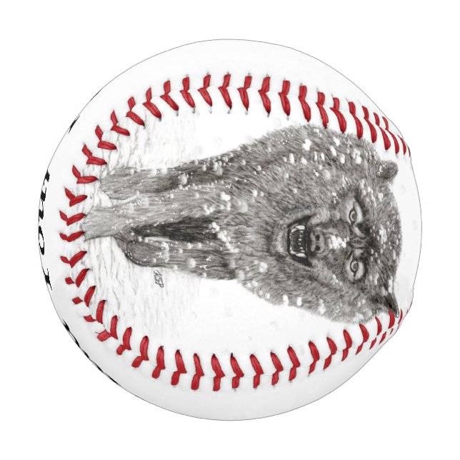 Angry Black Wolf in the Snow , wild Winter Baseball (Front Left)