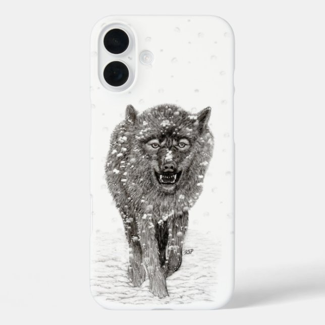 Angry Black Wolf in the Snow , wild Winter Case-Mate iPhone Case (Back)