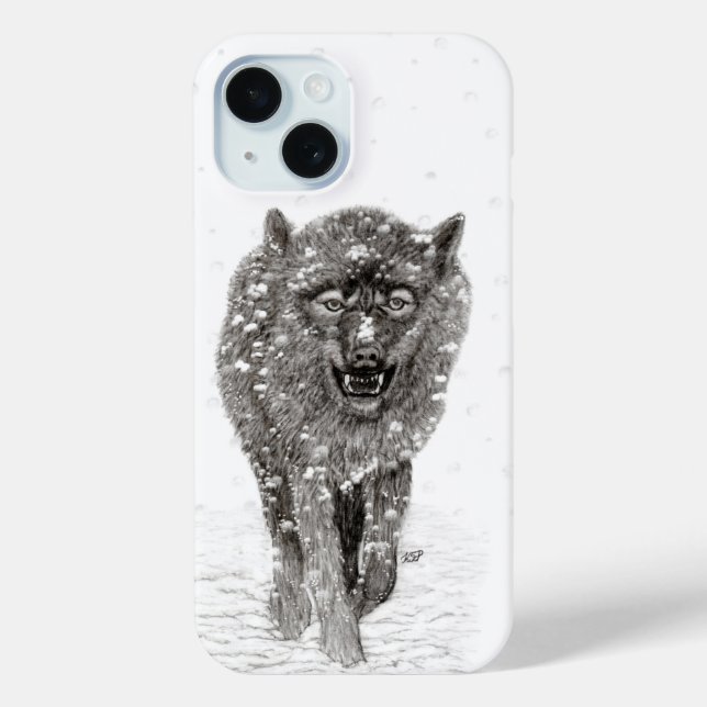 Angry Black Wolf in the Snow , wild Winter Case-Mate iPhone Case (Back)