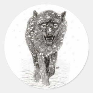 Angry Black Wolf in the Snow , wild Winter Classic Round Sticker