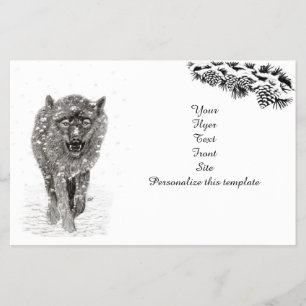 Angry Black Wolf in the Snow , wild Winter Flyer
