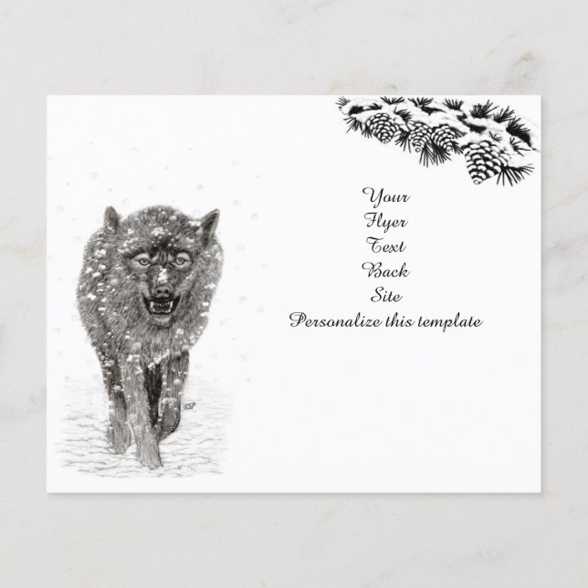 Angry Black Wolf in the Snow , wild Winter Flyer (Back)