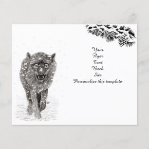 Angry Black Wolf in the Snow , wild Winter Flyer