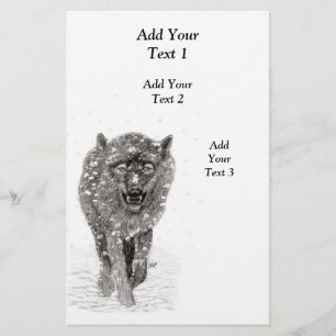 Angry Black Wolf in the Snow , wild Winter Flyer