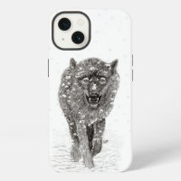 Angry Black Wolf in the Snow , wild Winter