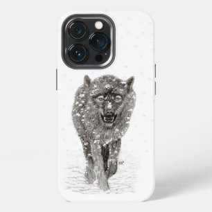 Angry Black Wolf in the Snow , wild Winter iPhone 13 Pro Case