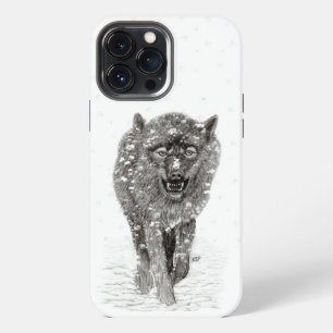 Angry Black Wolf in the Snow , wild Winter iPhone 13 Pro Max Case