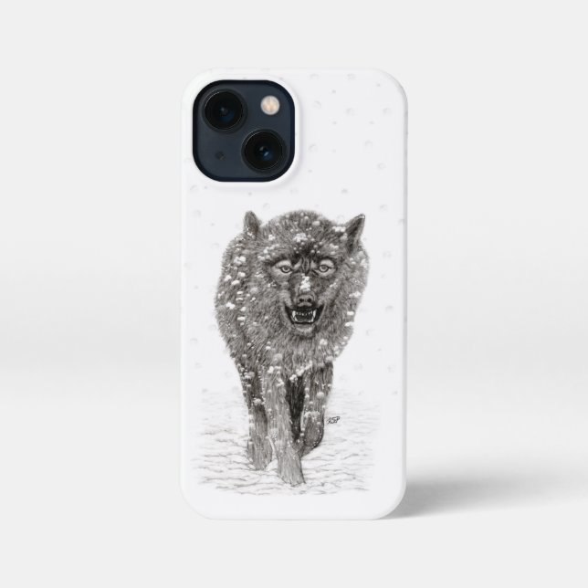 Angry Black Wolf in the Snow , wild Winter iPhone Case (Back)