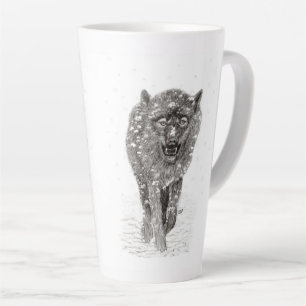 Angry Black Wolf in the Snow , wild Winter Latte Mug