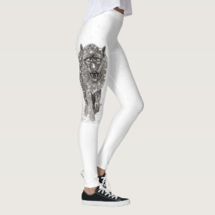 Angry Black Wolf in the Snow , wild Winter Leggings