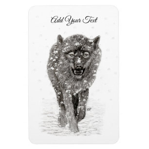 Angry Black Wolf in the Snow , wild Winter Magnet
