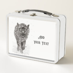 Angry Black Wolf in the Snow , wild Winter Metal Lunch Box