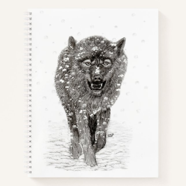 Angry Black Wolf in the Snow , wild Winter Notebook (Front)