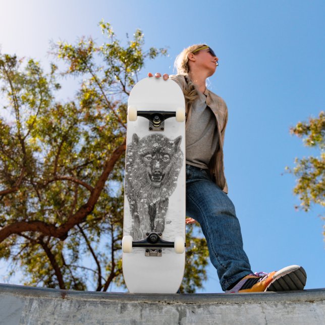 Angry Black Wolf in the Snow , wild Winter Skateboard (Outdoor 1)