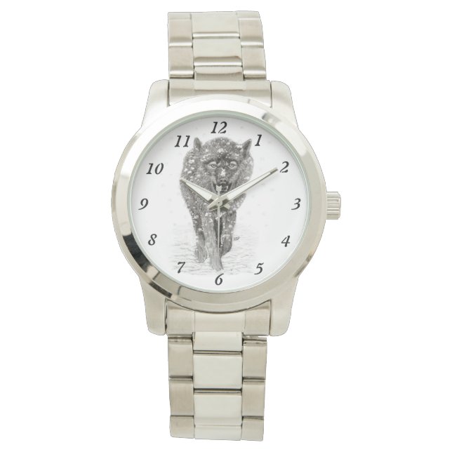 Angry Black Wolf in the Snow , wild Winter Watch (Front)