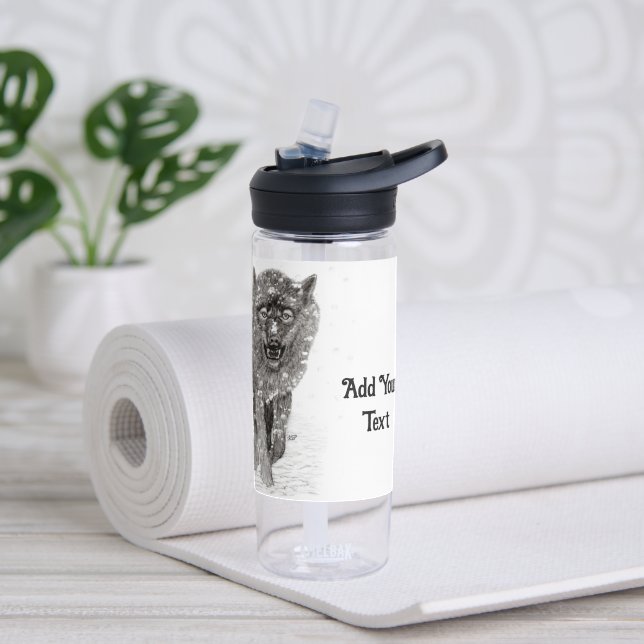 Angry Black Wolf in the Snow , wild Winter Water Bottle (Yoga)