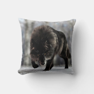 Angry black wolf throw pillow