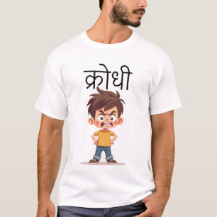 Angry Boy Kruddh Hindi Cartoon Design T-Shirt