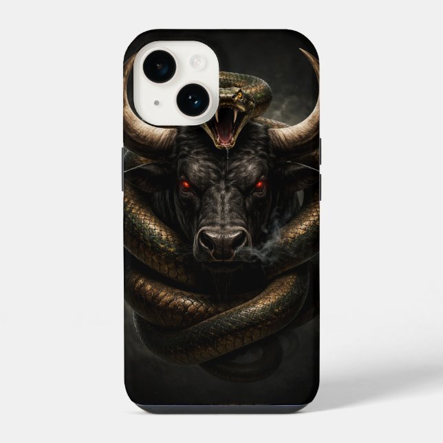 Angry Bull and Snake Shield - iPhone 14 Case (Back)