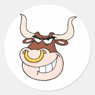 Angry Bull Head Looking Classic Round Sticker
