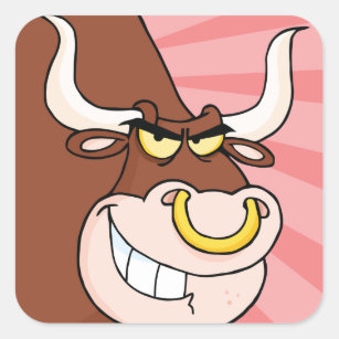 Angry Bull With Nose Ring Square Sticker