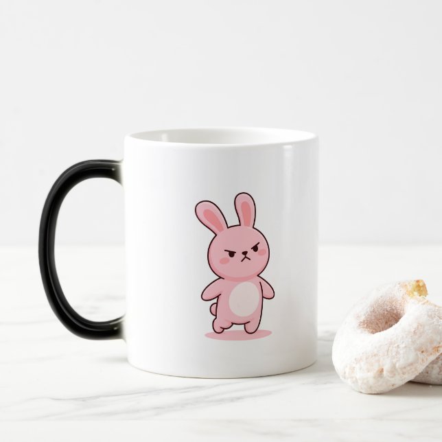 Angry Bunny Minimal Kawaii Style Magic Mug (With Donut)
