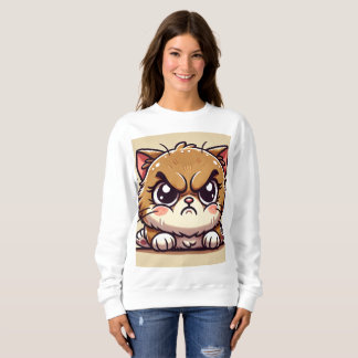 Angry But Adorable: Cartoon Cat Design Sweatshirt