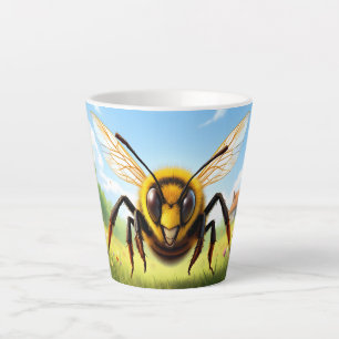 Angry Cartoon Bee in Spring Meadow Latte Mug