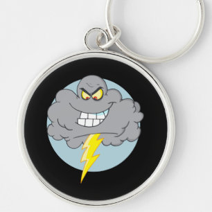 Angry Cartoon Black Cloud With Lightning Keychain