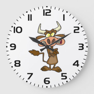 Angry Cartoon Bull Funny Grumpy Large Clock