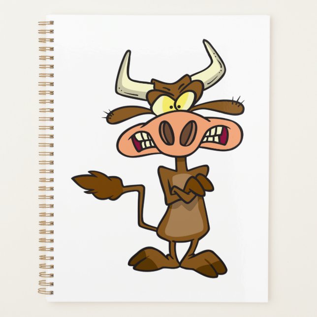 Angry Cartoon Bull Funny Grumpy Planner (Front)