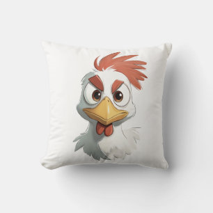 Angry Cartoon Chicken Head Throw Pillow