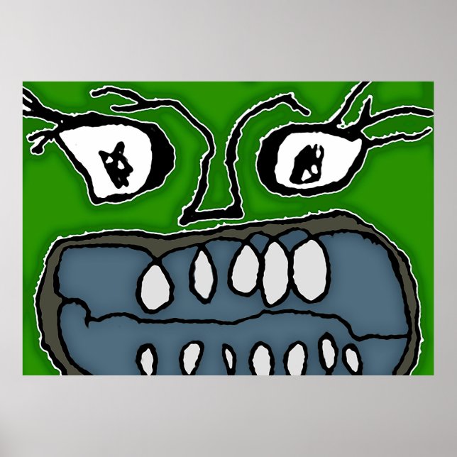 Angry Cartoon Monster Closeup Illustration Poster (Front)