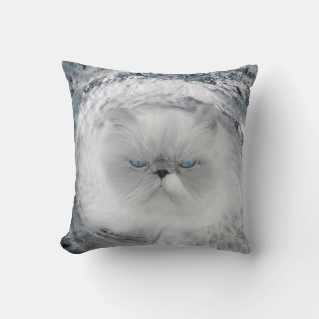 Angry Cat 5 Hurricane Throw Pillow (Front)